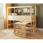 Ma chambre d'enfant lit cabane mi - hauteur avec bureau et matelas combeebed bois naturel 90x200 cm echelle ...