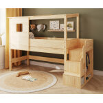 Ma chambre d'enfant lit cabane mi - hauteur avec escalier combeebed bois naturel 90x200 cm toit et fen�tre ...