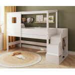 Ma chambre d'enfant lit cabane mi - hauteur avec escalier et matelas combeebed blanc 90x200 cm fen�tre ...