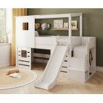 Ma chambre d'enfant lit cabane mi - hauteur avec escalier, toboggan et matelas combeebed blanc 90x200 ...