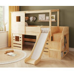 Ma chambre d'enfant lit cabane mi - hauteur avec escalier, toboggan et matelas combeebed bois naturel ...