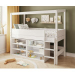 Ma chambre d'enfant lit cabane mi - hauteur avec rangement combeebed blanc 90x200 cm / opt1:echelle grand ...