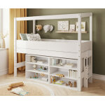Ma chambre d'enfant lit cabane mi - hauteur avec rangement combeebed blanc 90x200 cm / opt1:echelle petit ...