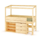 Ma chambre d'enfant lit cabane mi - hauteur avec rangement combeebed bois naturel 90x200 cm echelle grand ...
