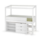 Ma chambre d'enfant lit cabane mi - hauteur avec rangement et matelas combeebed blanc 90x200 cm echelle ...