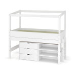 Ma chambre d'enfant lit cabane mi - hauteur avec rangement et matelas combeebed blanc 90x200 cm / opt1:echelle ...