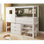 Ma chambre d'enfant lit cabane mi - hauteur avec rangement et matelas combeebed blanc 90x200 cm echelle ...
