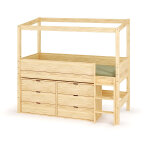 Ma chambre d'enfant lit cabane mi - hauteur avec rangement et matelas combeebed bois naturel 90x200 cm ...
