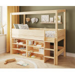 Ma chambre d'enfant lit cabane mi - hauteur avec rangement et matelas combeebed bois naturel 90x200 cm ...
