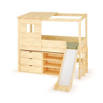 Ma chambre d'enfant lit cabane mi - hauteur avec toboggan combeebed bois naturel 90x200 cm / opt1:1 commode ...