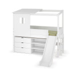 Ma chambre d'enfant lit cabane mi - hauteur avec toboggan et matelas combeebed blanc 90x200 cm / opt1:1 ...