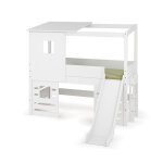 Ma chambre d'enfant lit cabane mi - hauteur avec toboggan et matelas combeebed blanc 90x200 cm / opt1:fentre ...