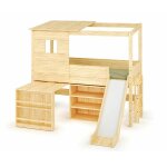 Ma chambre d'enfant lit cabane mi - hauteur avec toboggan et matelas combeebed bois naturel 90x200 cm ...