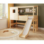 Ma chambre d'enfant lit cabane mi - hauteur avec toboggan et matelas combeebed bois naturel 90x200 cm ...