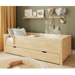 Ma chambre d'enfant lit gigogne enfant avec 2 barrires et 2 matelas combeebed bois naturel 90x200 cm ...
