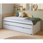 Ma chambre d'enfant lit gigogne adulte 3 places riza blanc et bois 90x200 cm