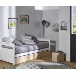 Ma chambre d'enfant lit gigogne banquette adulte mélo blanc et bois 90x200 cm Ma chambre d'enfant lit gigogne banquette adulte mélo blanc et bois 90x200 cm