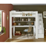 Ma chambre d'enfant lit mezzanine enfant 2 places avec escalier et bureau naolo blanc 140x190 cm