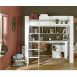 Ma chambre d'enfant lit mezzanine ado 2 places avec bureau naolo blanc 140x190 cm