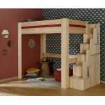 Ma chambre d'enfant lit mezzanine ado 2 places avec escalier naolo bois naturel 140x190 cm