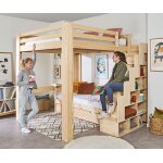 Ma chambre d'enfant lit mezzanine ado 200x200 cm avec escalier maverick blanc 200x200 cm