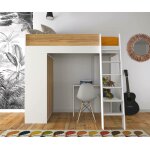 Ma chambre d'enfant lit mezzanine ado avec armoire azou blanc et bois 90x190 cm Ma chambre d'enfant lit mezzanine ado avec armoire azou blanc et bois 90x190 cm