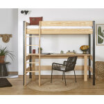 Ma chambre d'enfant lit mezzanine ado avec bureau clay noir et bois 90x190 cm