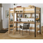 Ma chambre d'enfant lit mezzanine adulte avec bureau clay noir et bois 90x190 cm