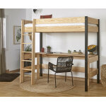 Ma chambre d'enfant lit mezzanine adulte clay noir et bois 90x190 cm