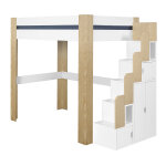 Ma chambre d'enfant lit mezzanine adulte avec escalier et bureau naolo blanc et bois 90x190 cm
