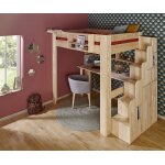 Ma chambre d'enfant lit mezzanine adulte avec escalier naolo bois naturel 90x190 cm Ma chambre d'enfant lit mezzanine adulte avec escalier naolo bois naturel 90x190 cm
