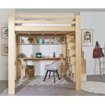 Ma chambre d'enfant lit mezzanine king size avec escalier et bureau maverick bois naturel 200x200 cm