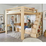 Ma chambre d'enfant lit mezzanine king size avec escalier maverick bois naturel 200x200 cm