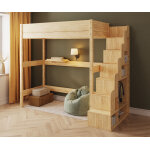 Ma chambre d'enfant lit mezzanine xl enfant avec escalier et matelas combeebed bois naturel 90x200 cm ...