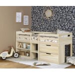 Ma chambre d'enfant lit mi - hauteur enfant avec rangement et matelas owaki bois naturel 90x190 cm / ...