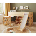 Ma chambre d'enfant lit mi - hauteur enfant avec toboggan et matelas combeebed bois naturel 90x200 cm ...