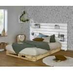 Ma chambre d'enfant lit palette adulte avec tête de lit aro bois et blanc 140x200 cm / opt:2 tiroirs Ma chambre d'enfant lit palette adulte avec tête de lit aro bois et blanc 140x200 cm / opt:2 tiroirs