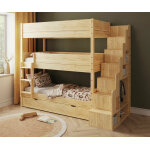 Ma chambre d'enfant lit superpos� 3 places enfant avec escalier et sommier gigogne combeebed bois naturel ...