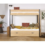 Ma chambre d'enfant lit superpos gigogne ado 3 places caly noir et bois 90x190 cm