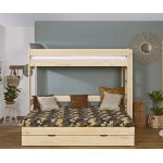 Ma chambre d'enfant lit superpos gigogne adulte 3 places hikari bois naturel 80x200 cm