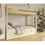 Ma chambre d'enfant lit superpos gigogne adulte 3 places yudi bois naturel 80x200 cm