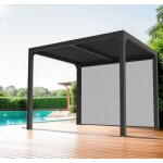 Pergola bioclimatique aluminium 7, 20m2 ventelles et rideau cot 3m