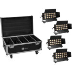 Eurolite set 4x led cls - 18 qcl rgb / ww 18x7w + flightcase avec roues - kits complets