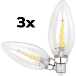 Isoled bougie led e14, 4w, transparente, blanc chaud, pack de 3 - lampes led socle e14