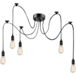 Isoled luminaire suspendu spider 1 mtal noir, 5 cbles 2m, 5xe27 sans ampoules - lampes pendulaires