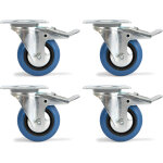 Riggatec 200 mm blue wheel jeu de 4 roulettes pivotantes avec frein - roulettes