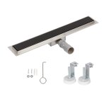 Bc - elec - hfd - g - 80 caniveau de douche 80cm en inox, verre noir, sterfput de douche, hauteur ajustable ...
