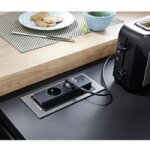 Bloc rectangulaire inox push rotatif 2 prises + 1 usb encastrement dans plan - lapeyre