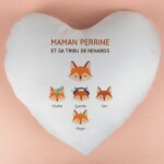 Coussin personnalisé coeur - maman renard et sa meute Coussin personnalisé coeur - maman renard et sa meute