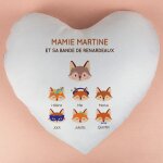 Coussin personnalisé coeur - mamie renard et sa meute Coussin personnalisé coeur - mamie renard et sa meute